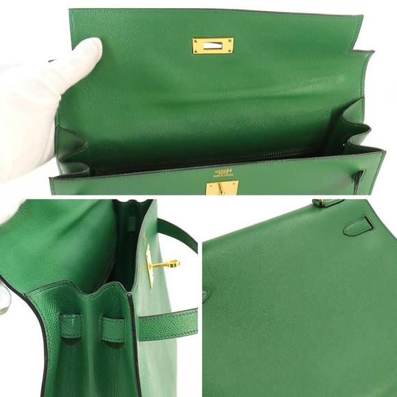 HERMES Kelly 32 2way hand shoulder bag Couchevel Epson Green 〇W engraved Out... - Picture 8 of 10